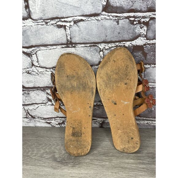 Laidback London Brown Leather Handmade Boho Floral Beaded Sandals Women 7US/38EU - Picture 7 of 16